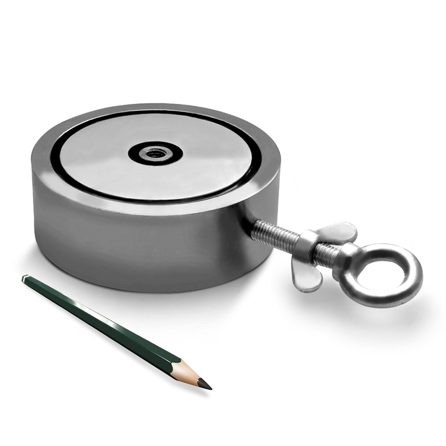 Neodym-Suchmagnet Bergemagnet bis zu 900KG 2 Bohrungen N45 vernickelt Magnetangeln, Suchmagnet:116mm 400KG - 600KG