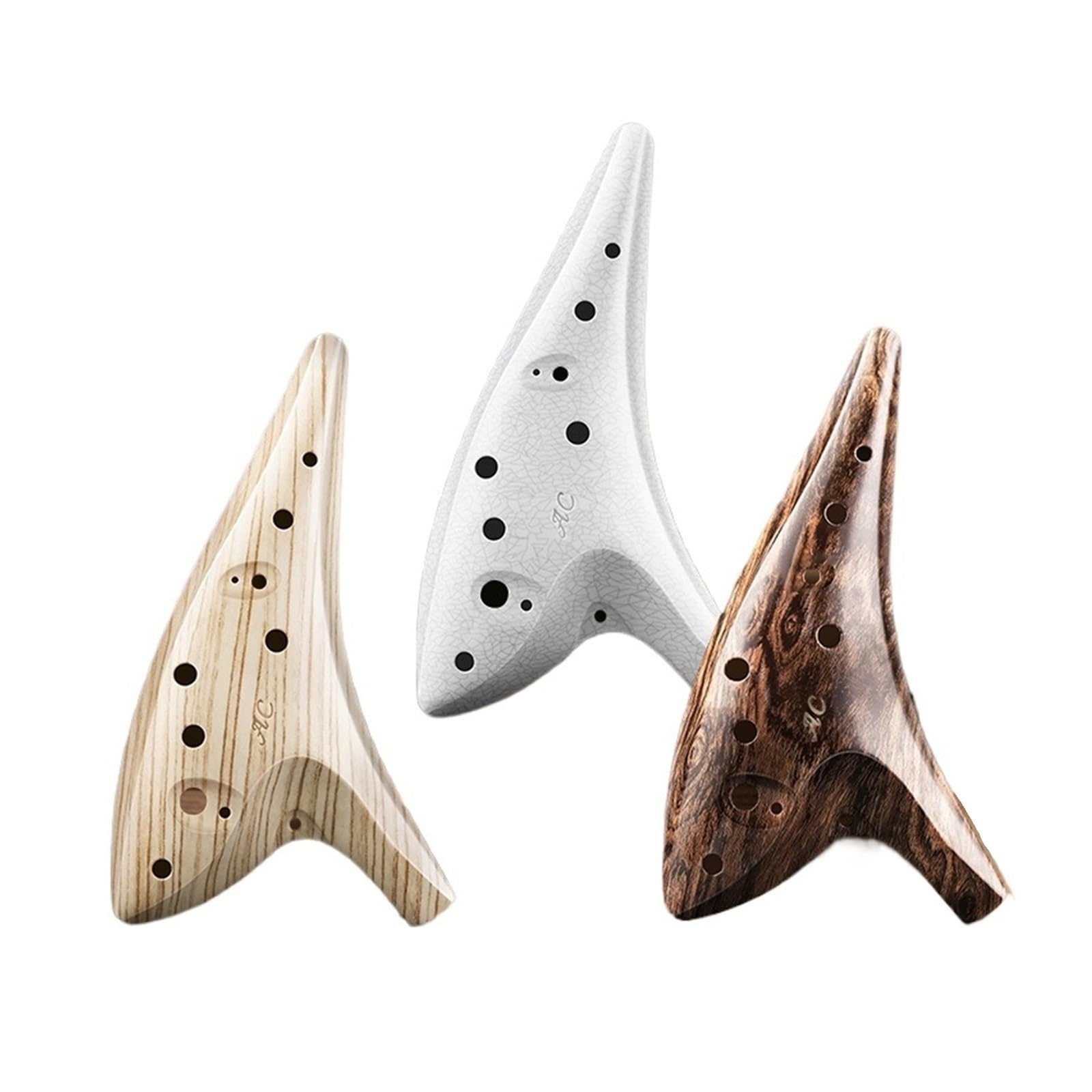 Ocarina 12 Trous Dédié Milieu De Gamme AC Tune Imitation Bois Résine Instrument Débutant Poterie Xun ocarina Instrument À Vent Portable(White Pine)