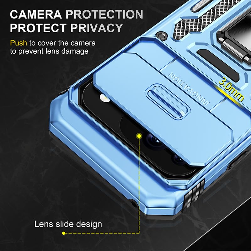 Image of Polycarbonate Slide Camera Cover with Ring Holder Mobile Phone Back Cover for Google Pixel 9 Pro (Blue)