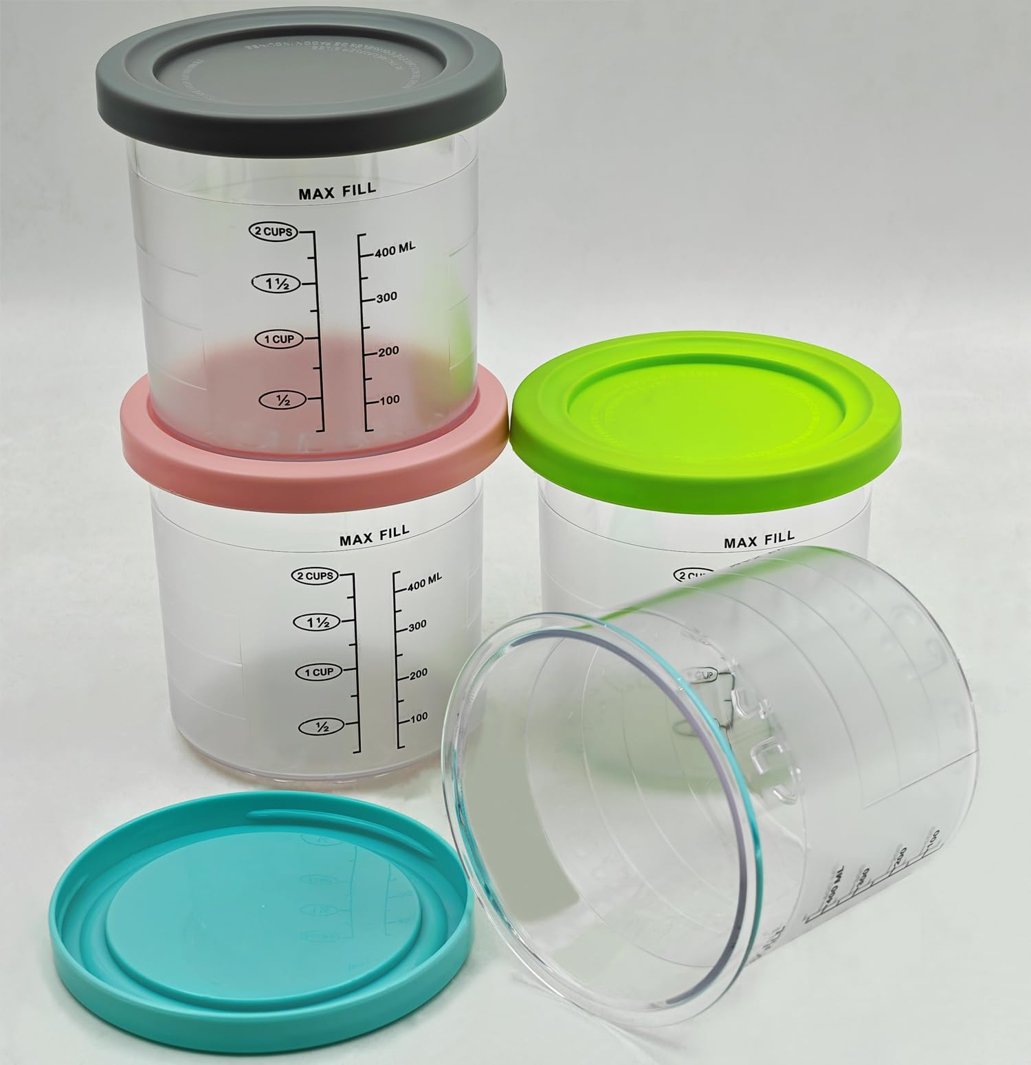 Lot de 4 bacs à crème glacée compatibles avec les machines à crème glacée Ninja CREAMi NC300UK NC300UKCO NC300UKCP NC301 NC299AMZ Series pour Ninja Creamy Pint Récipients de rechange avec couvercles