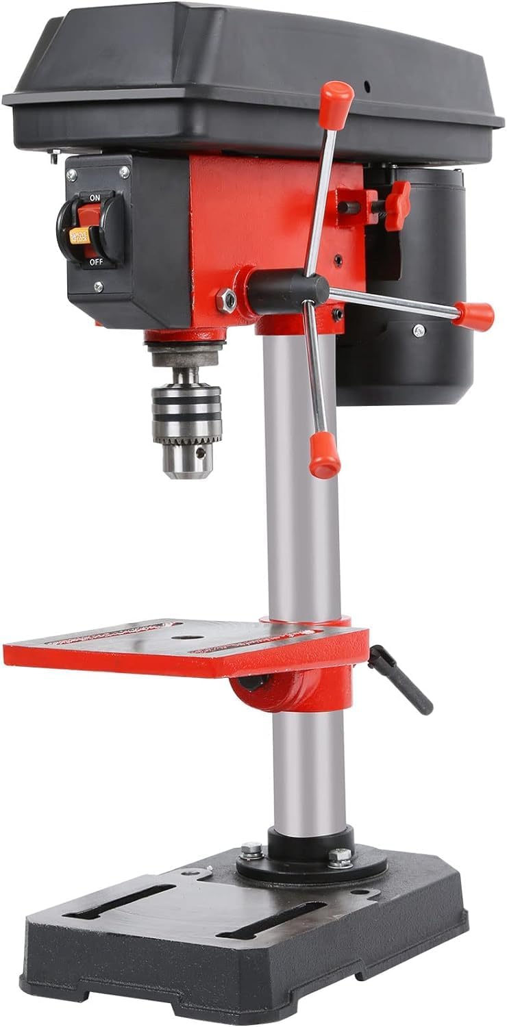 8 in Benchtop Drill Press, 5-Speed Bench Drill Press with Beveling Worktable, 3-Amp 120V Tabletop Drilling Machine for Wood/Plastic/Metal, 2-inch Spindle Travel, 8-inch Swing Distance