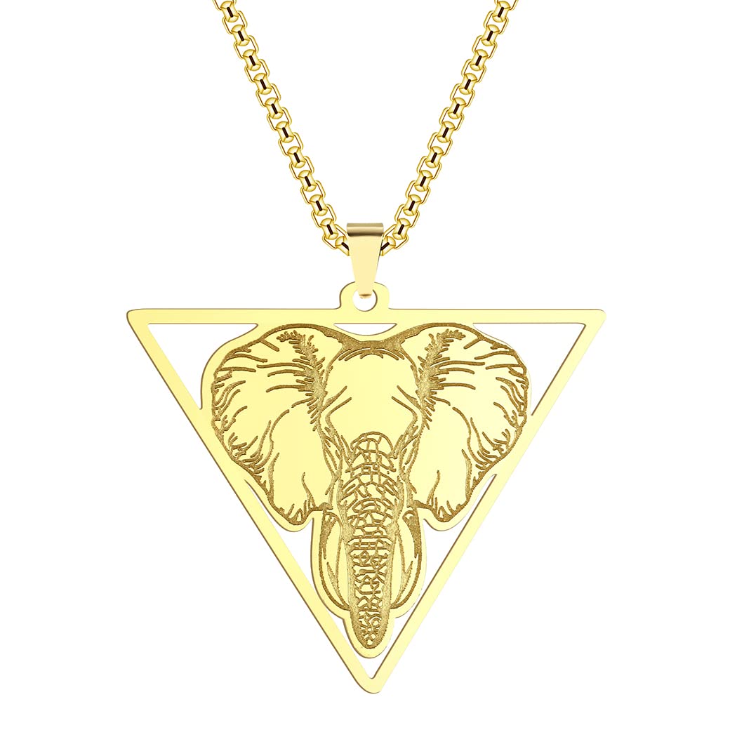 CheredaTriangle Elephant Head Necklace For Men Women Thailand Amulet  Stainless Steel Cute Animal Pendant Necklace Jewelry