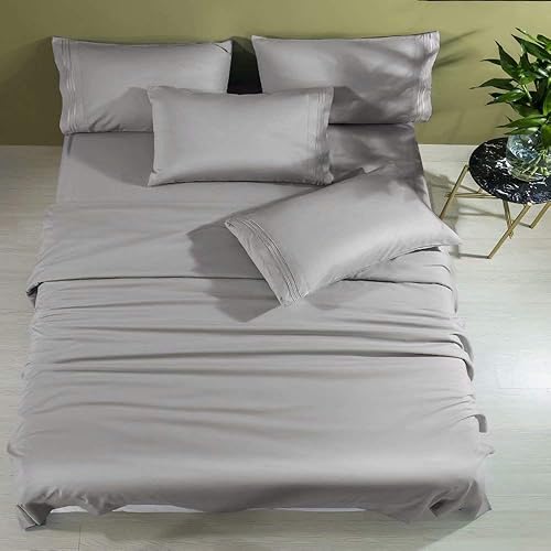 Shilucheng Cool 6PC 100% Bamboo King Size Bed Sheets Set 1800 Thread Count 16 Inch Deep Pockets Eco Friendly Soft Comforterble(King,Grey)