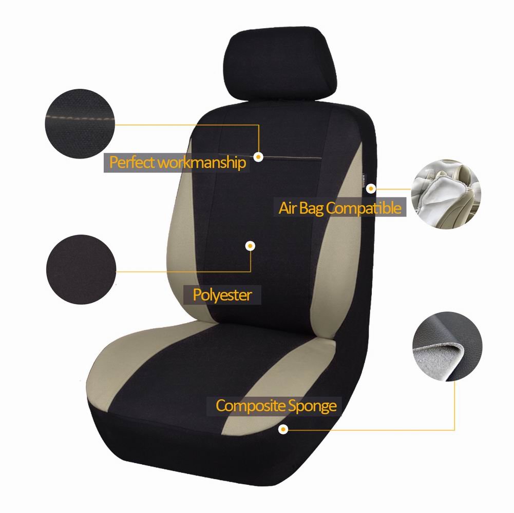 Flying Banner Maille Housses de siège de Voiture Ensemble Complet Universal Fit Airbag Compatible Protecteur (Beige)