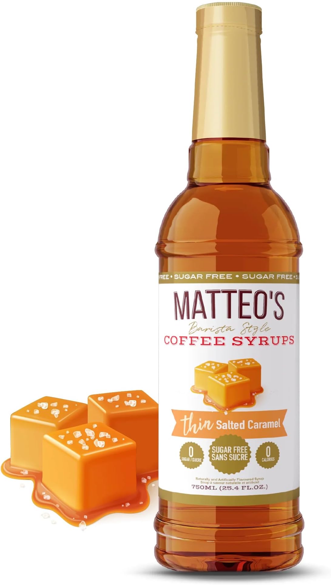 Matteo's Barista Style Sugar Free Coffee Syrup - Zero Calories Keto-Friendly Coffee Syrups & Flavors - USA-Made Kosher Sugar Free Coffee Flavoring Syrup For Home & Work (Salted Caramel,25.4 Oz, 1-pk)