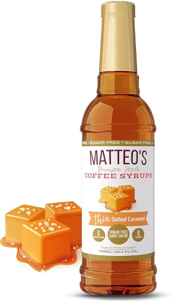 Matteo's Sugar Free Coffee Flavoring Syrup, Salted Caramel, Delicious Coffee Syrup, 0 Calorie, 0 Sugar Coffee Syrups, Keto Friendly, 25.4 Oz, 1-Pack