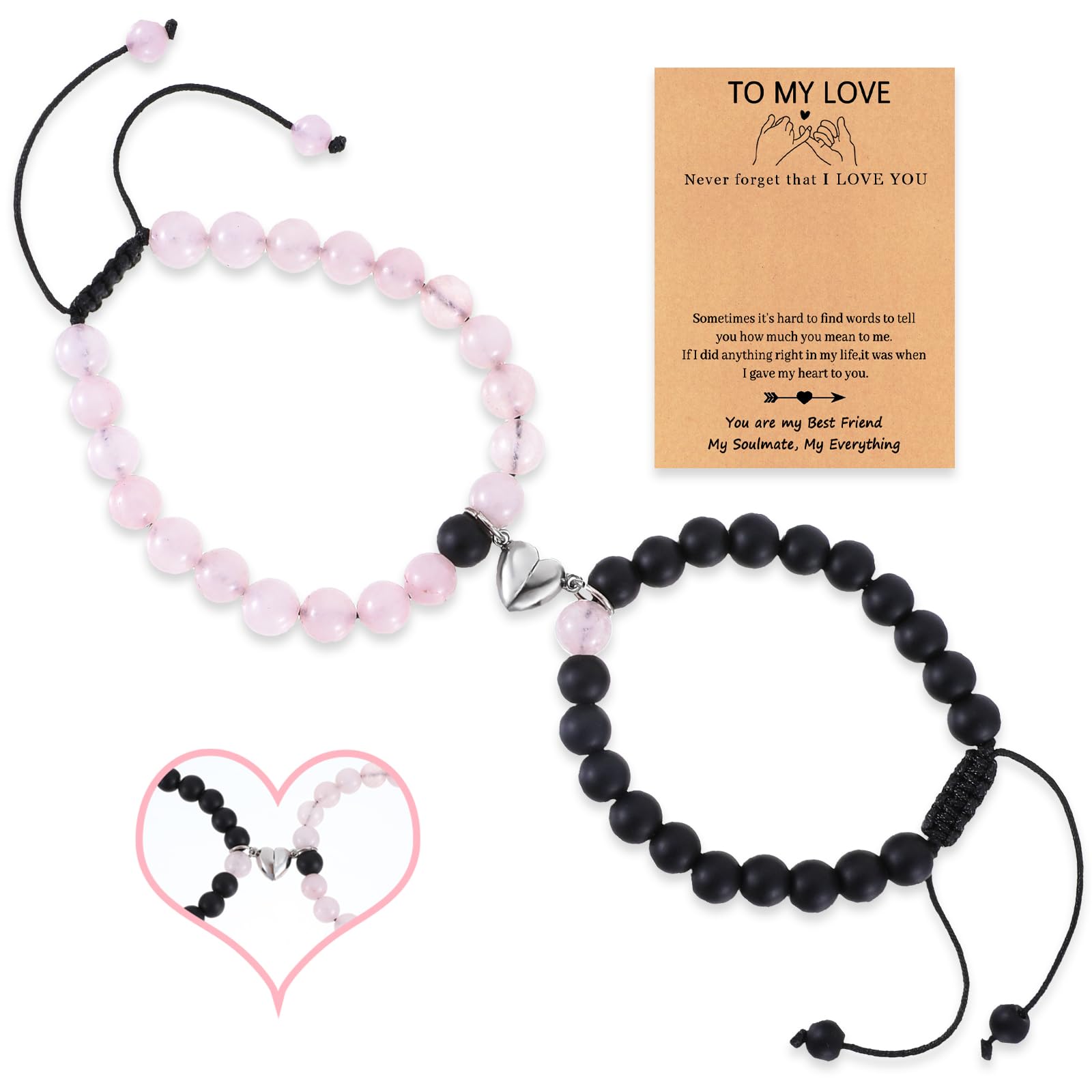 SibbaCouples Bracelets 2Pcs His and Her Matching Bracelets Long Distance Relationship Heart Shape Jewelry Link Chains for Anniversary Boyfriend Girlfriend Wrist Christmas Valentines