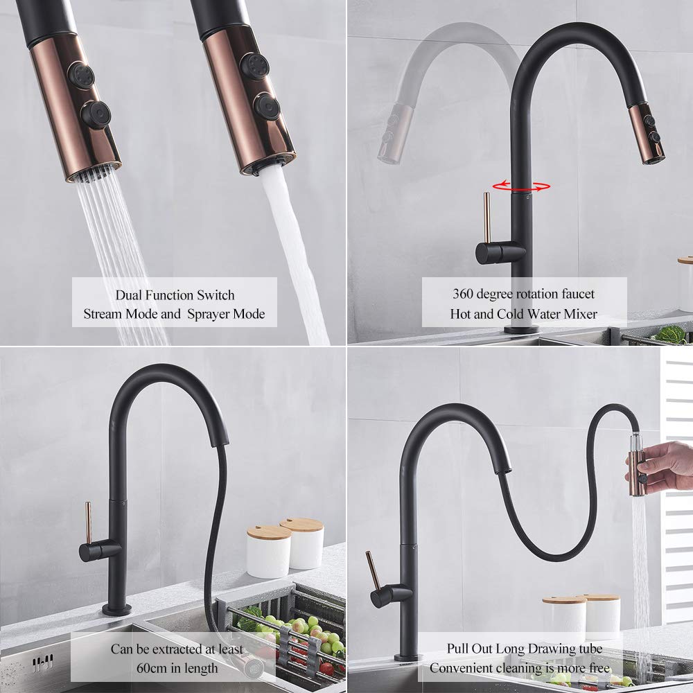 Grifo de Fregadero de Cocina para Bar, casa de Campo o Uso Comercial, Grifo extraíble Negro/Blanco, grifos mezcladores de Lujo de latón, Tap(Nero)