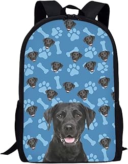 Kids Cute Backpacks for School Boys Girls Padded Back Comfy Aesthetic Labrador Dog Print Blue Backpack Student Durable Lightweight Large Capacity Casual Basic Bookbag 17 Inch Child Travel Daypack