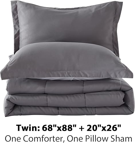 Miniatura 7 de SunStyle Home Juego de edredón tamaño individual, edredón alternativo ligero de plumón liso de 2 piezas, juego de ropa de cama reversible suave para