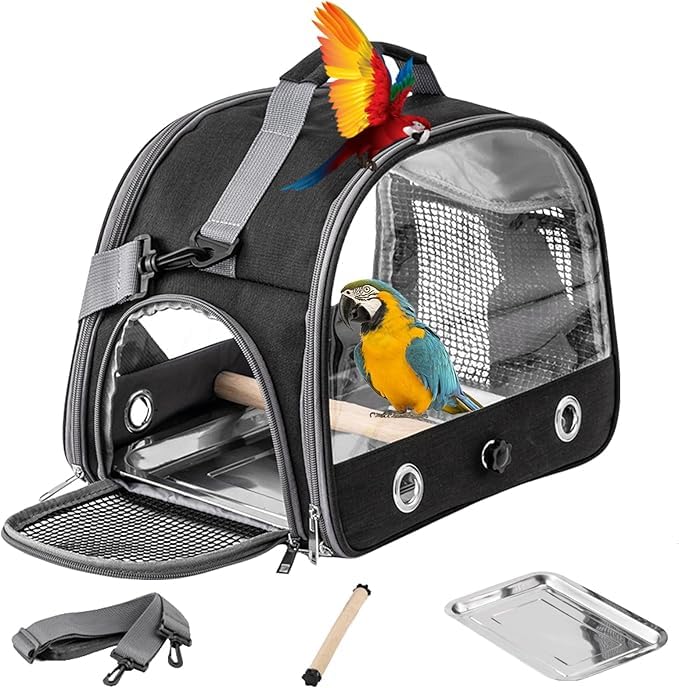 PETANGEL Bird Carrier with Perch Parakeet Travel Carrier Bag Portable Bird Backpack with Stainless Steel Plate Breathable Parrot Travel Cage for Small Pets-image-9