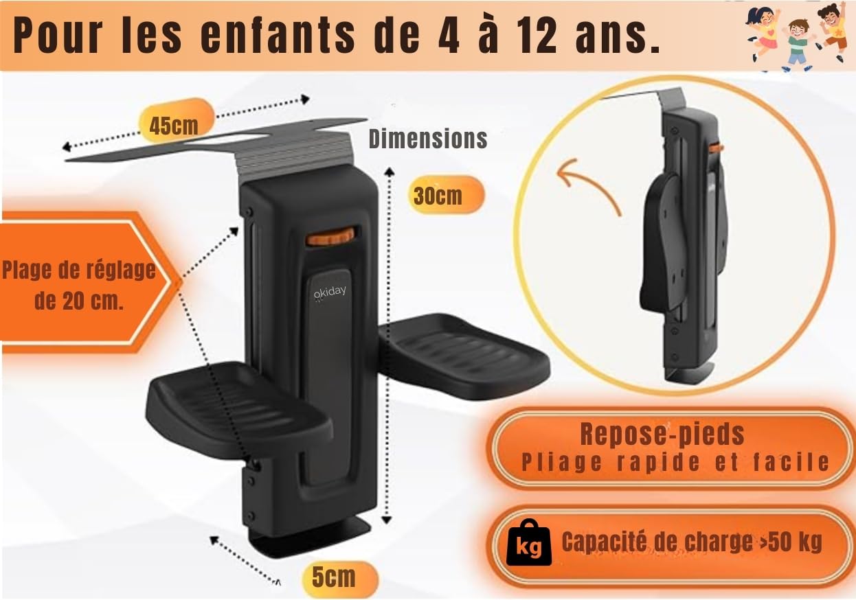 Repose-pieds pour sièges auto - noir, pour sièges auto de 15 à 36 kg