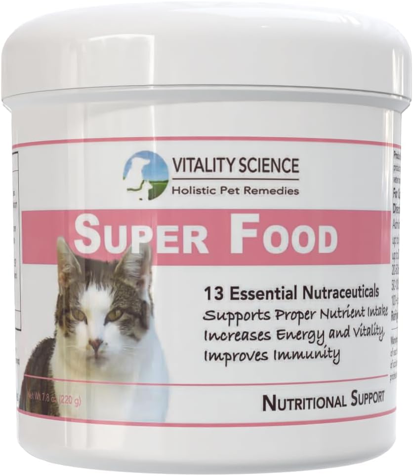 Vitality Science Super Food for Cats | High Potency Multi-Vitamin and Mineral Supplement | Increases Energy and Vitality | 100% Natural (220g)