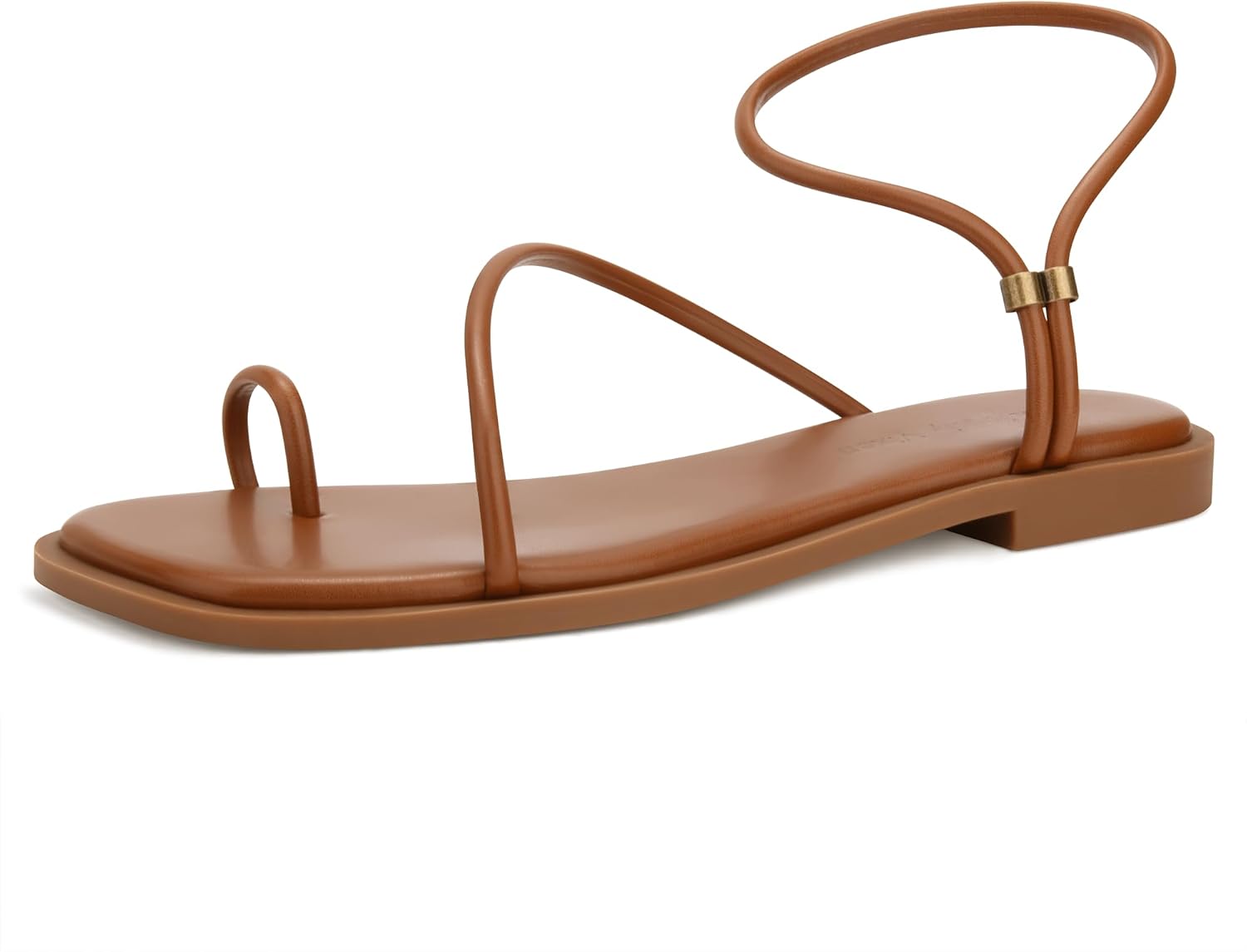Womens Flats Loop Sandals Square Toe Strappy Ankle Strap Summer Flat