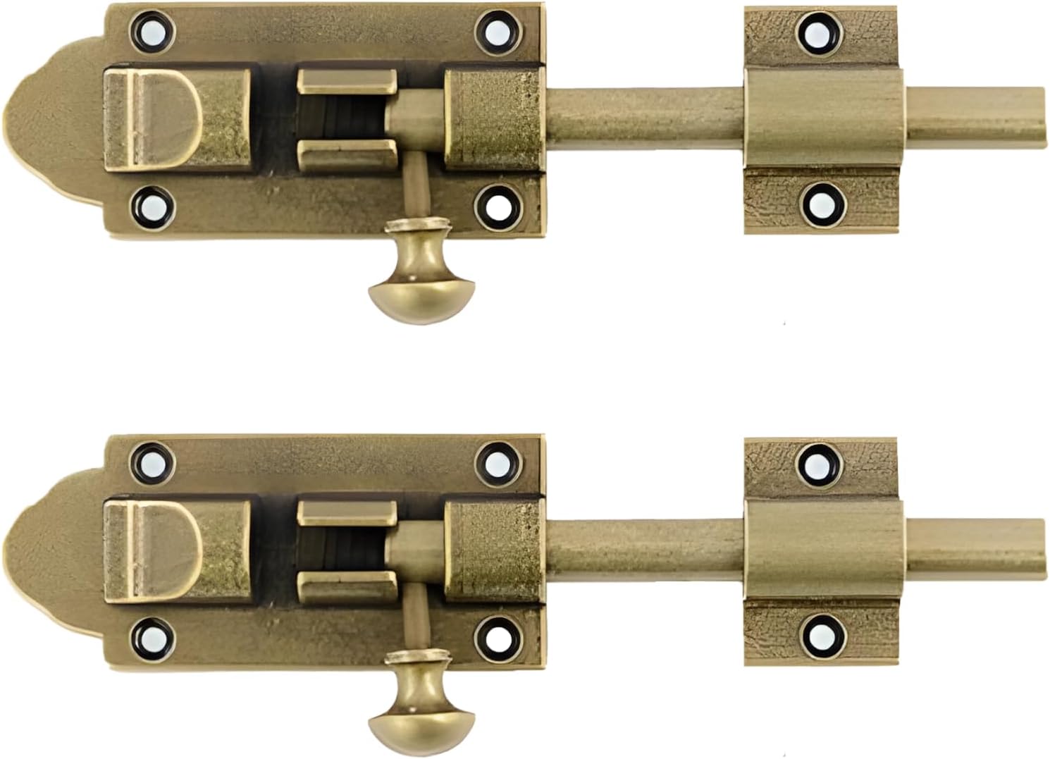 Heavy Duty Door Bolt Latch, 2 Pcs Antique Brass, 0.35 In/0.9 Cm Solid Brass Slide Bolt, For Window, Gate, Barn Door