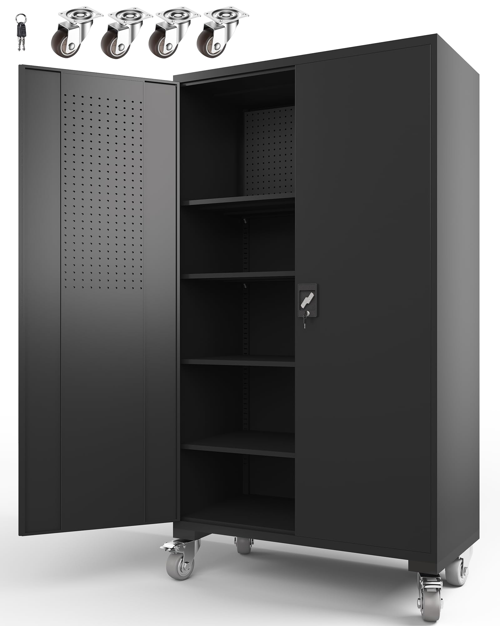 Photo 1 of ***FACTORY SEALED - OPENED FOR INSPECTION***
ANTISTA Large Metal Cabinet Two Lockable Doors Four Wheels,Four Adjustable dividers can be Used as Tool File Storage Suitable for garages Schools Gyms Offices