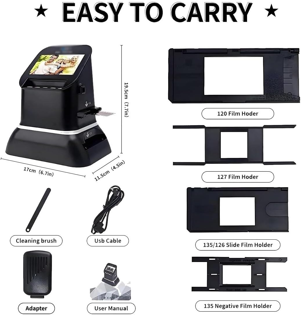 22MP Film & Slide Scanner with 4.3" LCD Converts 135/126/120/127 Negatives & Slides to Color/B&W JPEG Photos Standalone Digitizer No Computer Needed