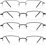 4 Pack Reading Glasses Metal Half Frame Readers for Men Women Blue Light Blocking Eyeglsses with Spring Hinges