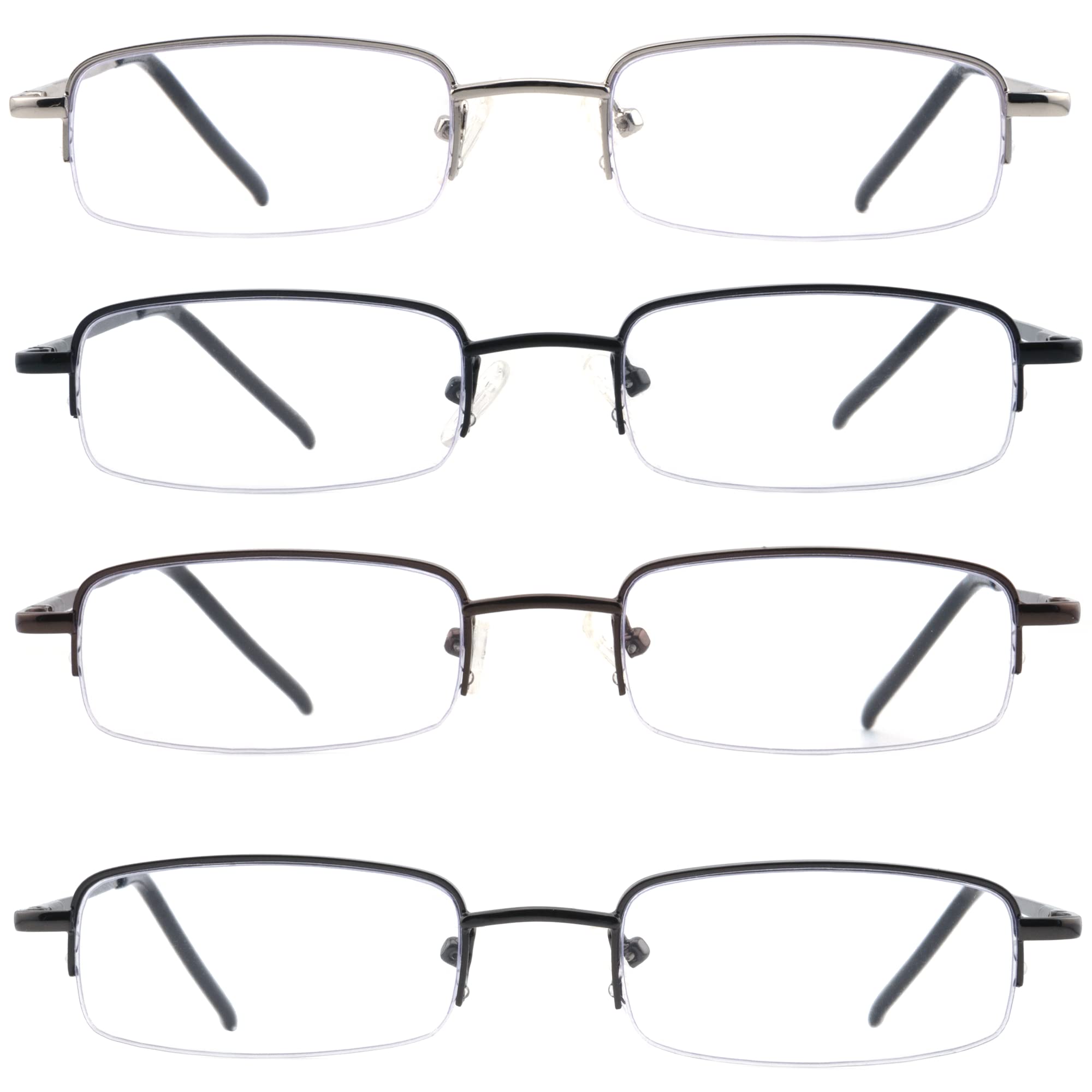 LOVIVY 4 Pack Reading Glasses Metal Half Frame Readers for Men Women Blue Light Blocking Eyeglsses with Spring Hinges+1.00