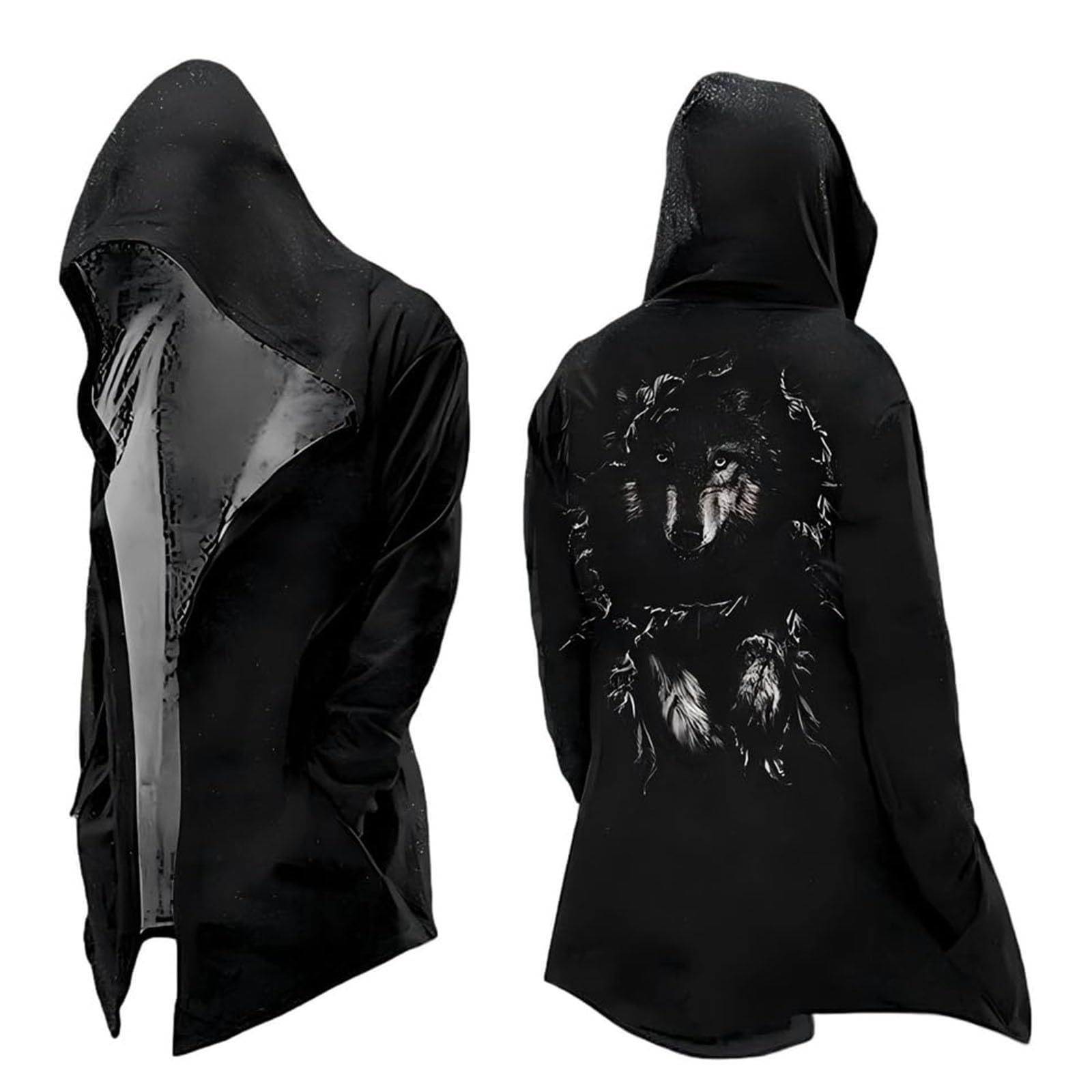 Men's Halloween Hoodie Medieval Norse Mythology Hooded Cardigan Motorcycle Jacket Long Sleeve Casual Loose Fit Streetwear Coat for Daily Wear Spring Autumn Winter (A9-Black, S)