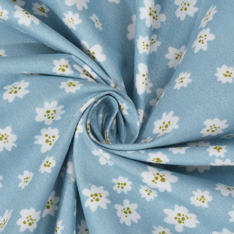Image of NEW LEAF Pure Cotton 220 tc Flat Single Bedsheets for Summer Breathable | Wrinklefree | Super Soft (Size-60 X 90 Inch) with 1 Pillow Covers (Size-17 X 27 Inches, Floral, Light Blue