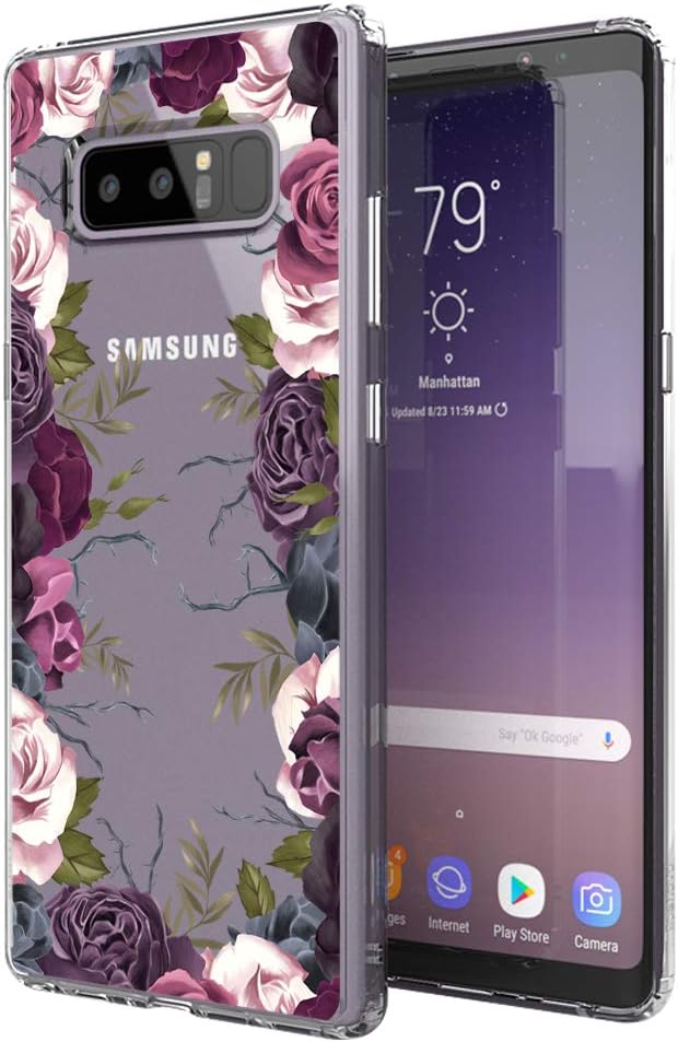MOSNOVO Galaxy Note 8 Case, Black Purple Flower Garden Pattern Clear Design Transparent Plastic Hard Back Case with TPU Bumper Protective Case Cover for Samsung Galaxy Note 8