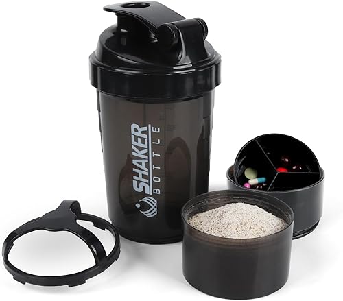 Shaker Bottle - Vaso agitador de proteínas con compartimentos de almacenamiento - Botellas de entrenamiento a prueba de fugas con mezclador para una