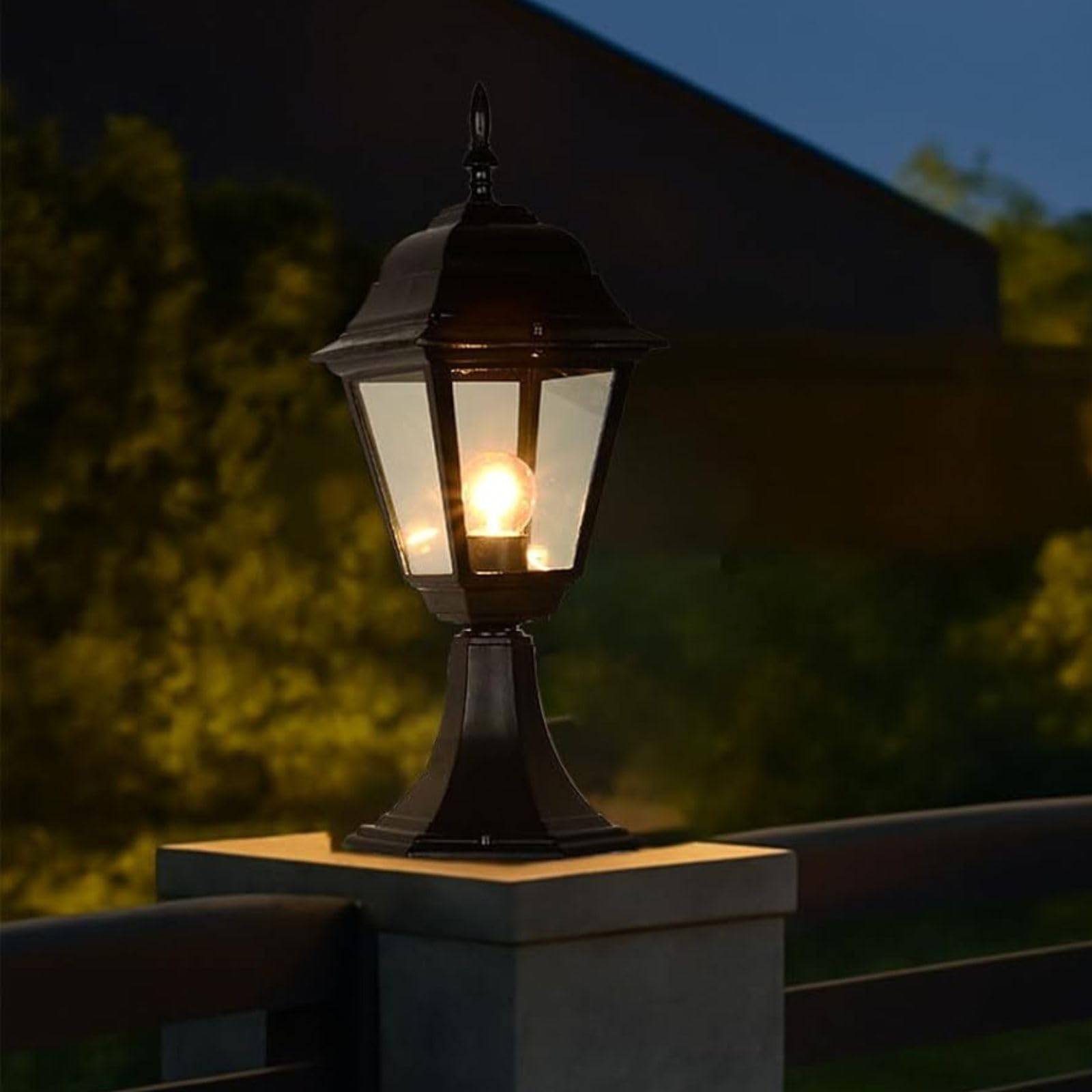 NOUVO Outdoor Post Lantern Light – Aluminum Body with Clear Glass Diffuser, IP44 Waterproof, E27 Socket (Bulb Not Included), 100-240V, CE/RoHS Certified, Elegant Garden & Fence Pillar Lighting Fixture