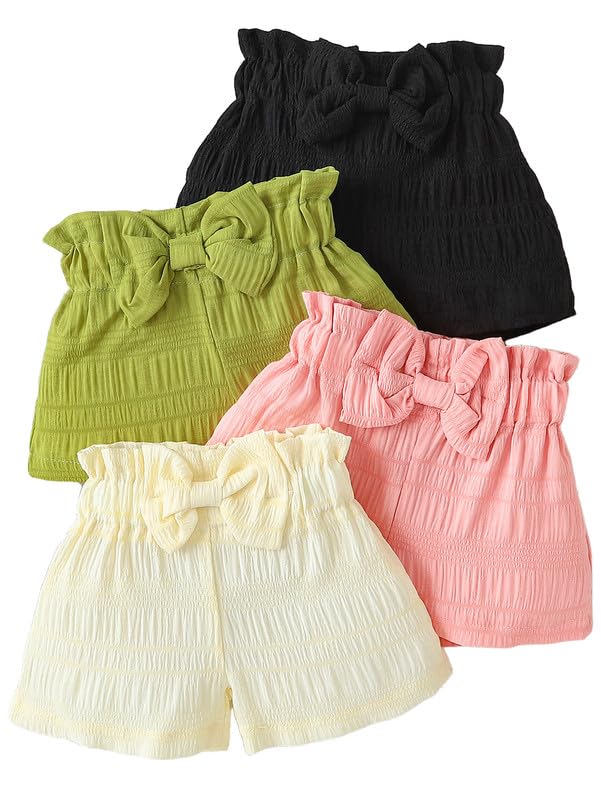 Twosya Baby Girl Shorts 4-Pack Soft Ruffled Elastic Waist Summer Shorts with Bow for 0-24 Months Toddler Infant Clothing
