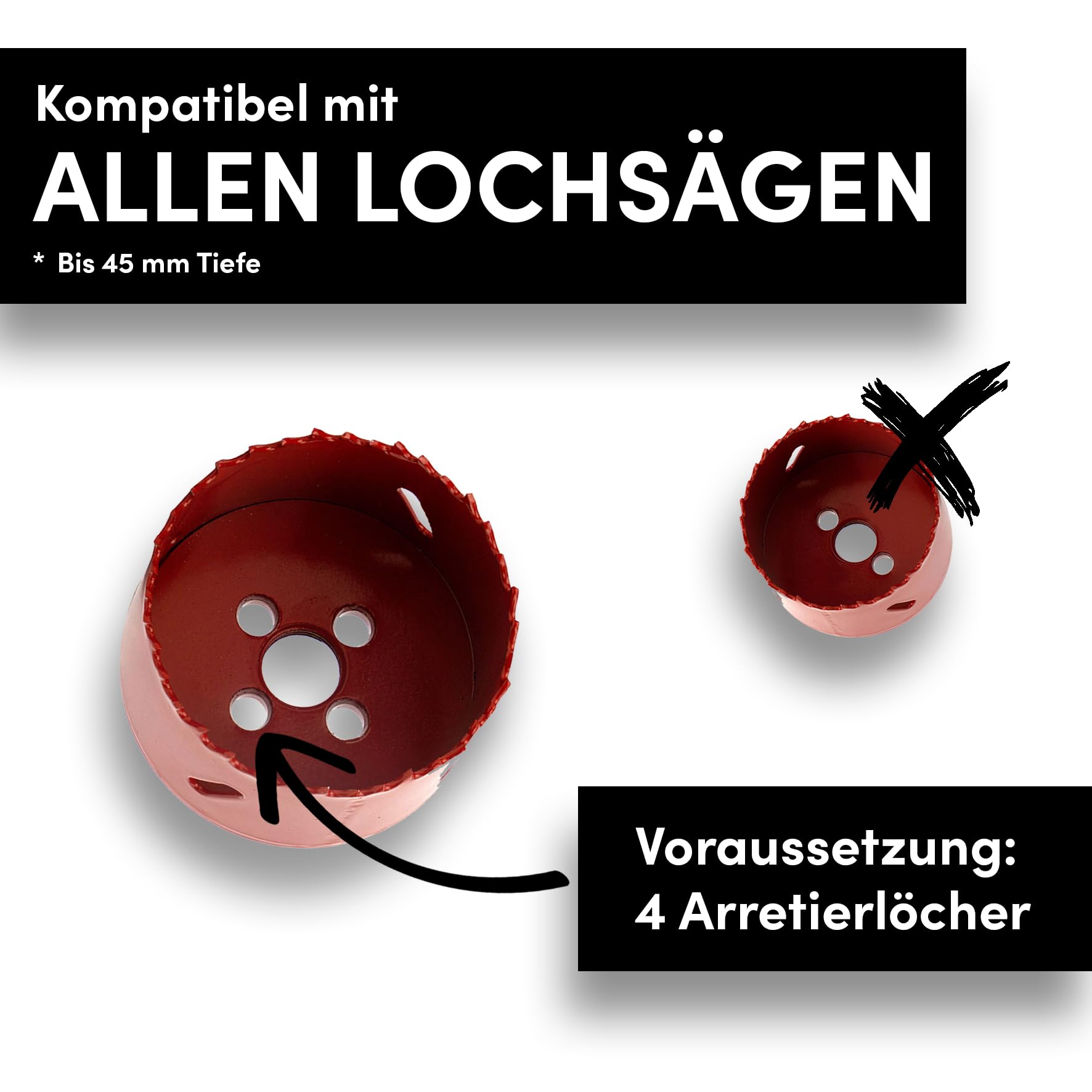 Aufnahme für Lochsägen | Set inkl. 68mm Lochsäge und Zentrierbohrer | Einfaches Entfernen des Bohrkerns | Ideal für Hohlwanddosen