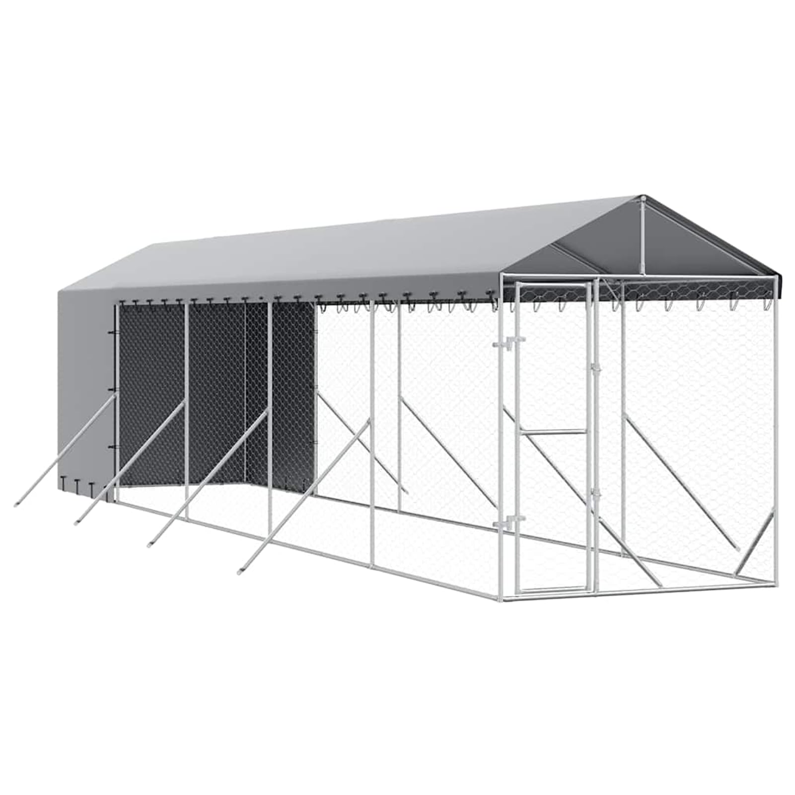 Hundezwinger 2x10x2,5m Verzinkt mit Dach | Robuster Stahl, UV-beständiges PE-Dach, abschließbare Tür, wetterfest, für Hunde & Kleintiere