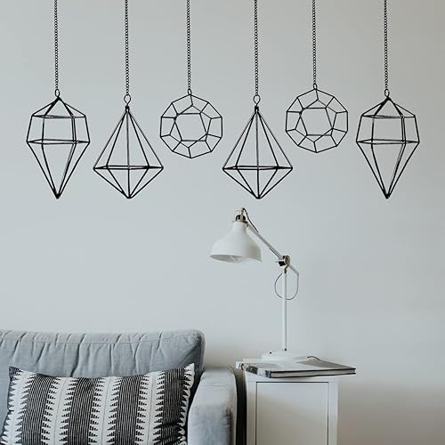 Miniatura 6 de Soporte para plantas de aire, diseño geométrico de metal negro, 6 ganchos de Tillandsia con cadenas, forma redonda para plantas de aire, hogar,