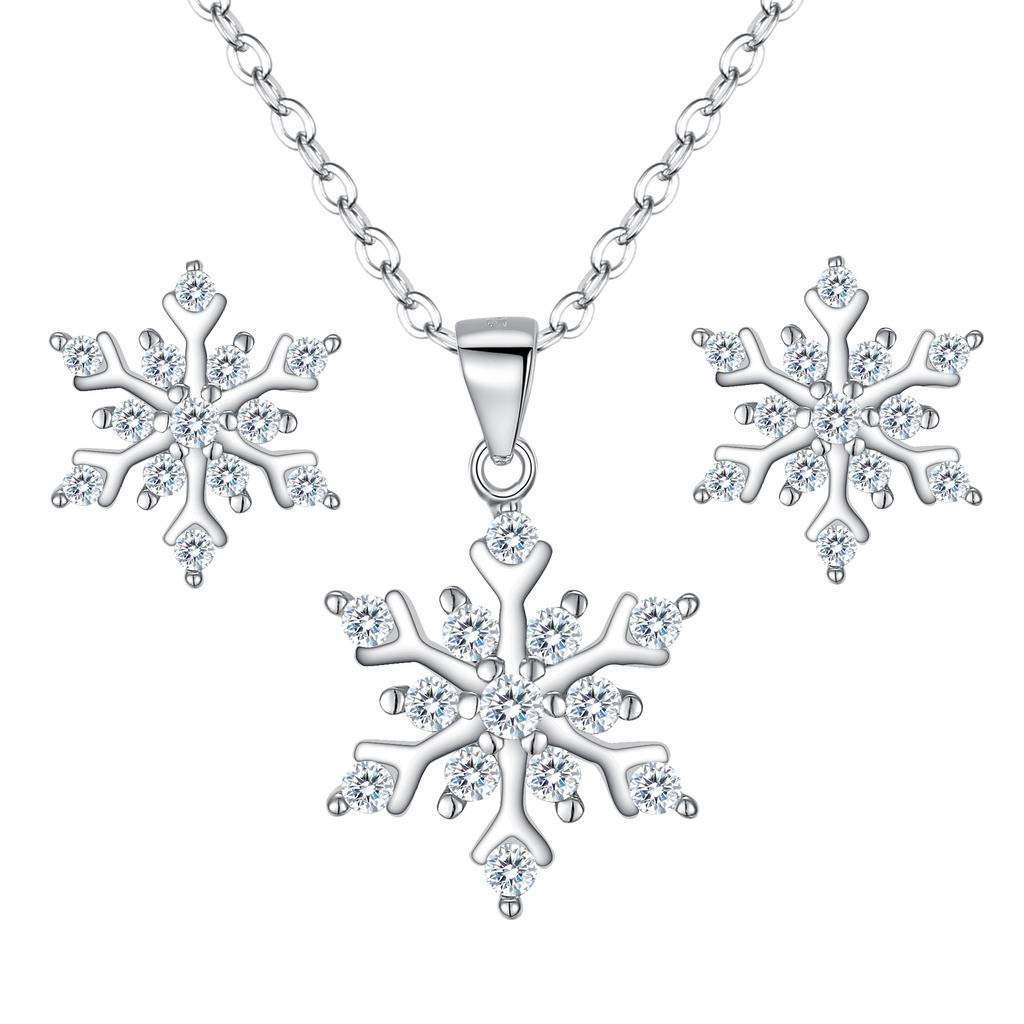 ClearineWomen's 925 Sterling Silver Cubic Zirconia Lovely Snowflake Pendant  Necklace Stud Earrings Set Clear