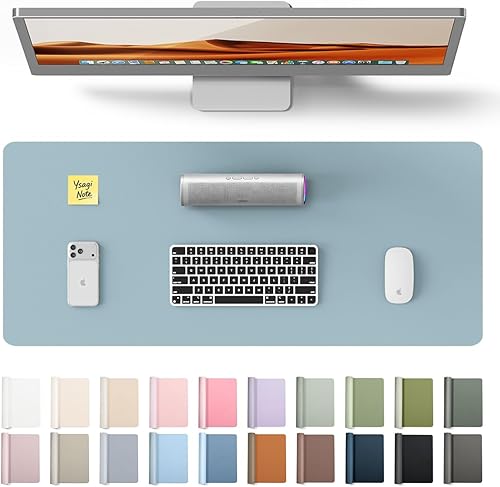 Miniatura 54 de YSAGi Protector de escritorio de piel, alfombrilla de oficina, alfombrilla grande para ratón, alfombrilla antideslizante de piel sintética, Azul