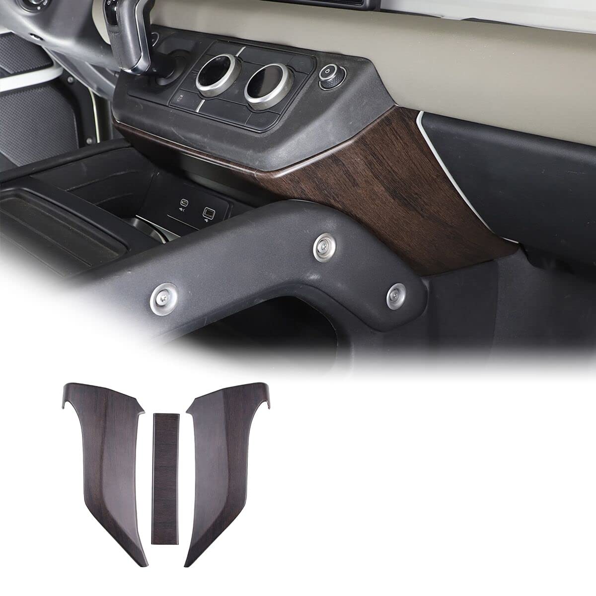 Car Styling Car Center Console Knee Leg Elbow Panel Side Trim Cover Interior Accessories Decoration for Land Rover Defender 2020-2023 90 110 130 Accessories (Oak Wood Grain)