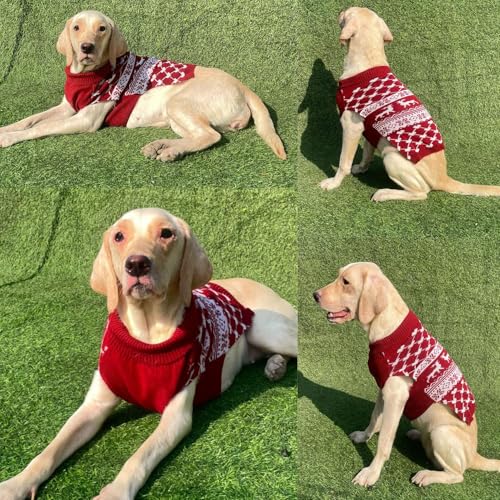 Image of Lulala Dog Christmas Sweater - Pet Winter Knitwear, Classic Warm Reindeer Snowflake Argyle Coat for Kitty Puppy (Maroon-10Inch)
