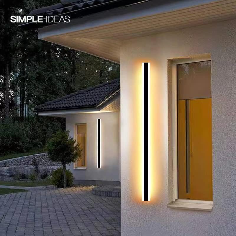 Vista 3 de 39inch 28W LED Long Bar Outdoor Wall Light Waterproof IP65 Warm White LED Wall Mount Lighting Exterior Light Fixture Rectangular Black Wall Lights