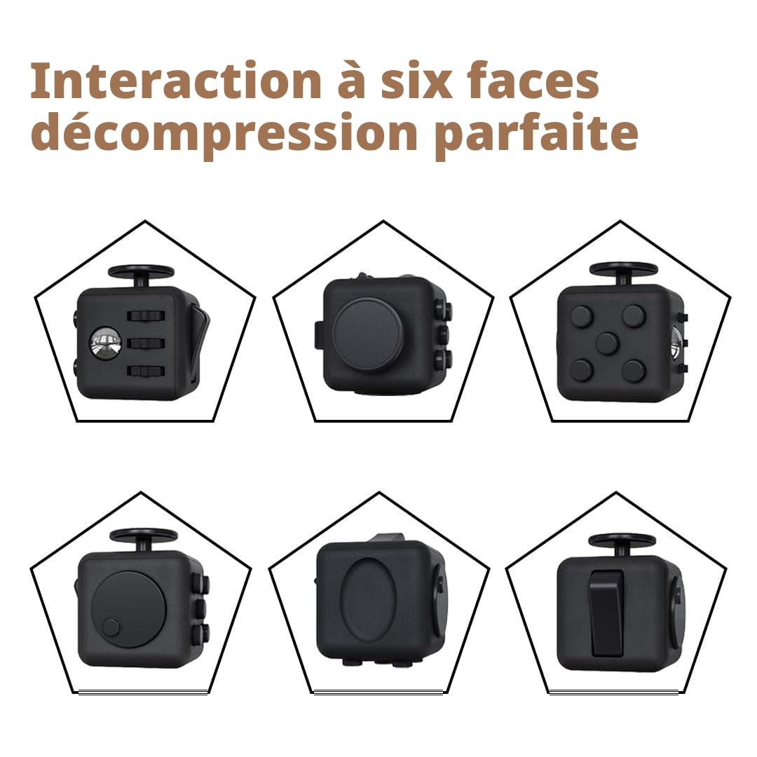 Kit Anti-stress Fidget Cube – 6 Pièces : Cube, Cube Infini, Porte-clés, Anneau, Chaîne, Filet – Pour Enfants Et Adultes
