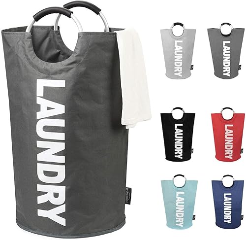 Vista 26 de DOKEHOM - Canasta de lavandería extragrande de 125 litros, bolsa de lavandería plegable, canasta de ropa alta y autónoma, contenedor de lavado Beige