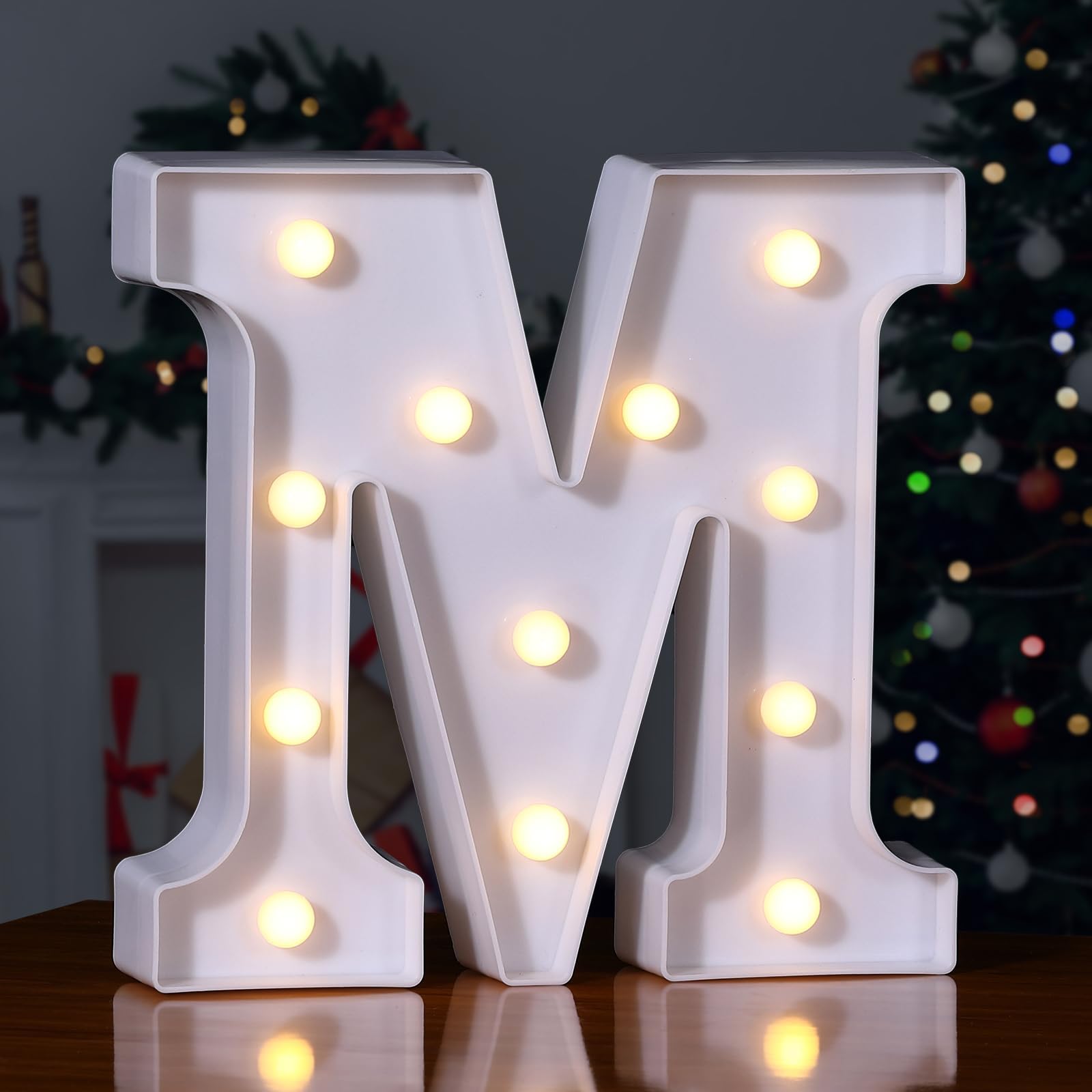 Foaky LED Letter Lights Sign 26 Alphabet Light Up Letters Sign for Night Light Wedding Birthday Party Battery Powered Christmas Lamp Home Bar Decoration (M Sign)