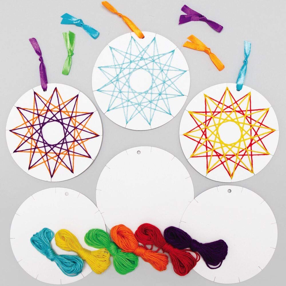 Baker Ross AX417 Star Weaving Decoration Kits - Pack of 8, Introductory Sewing for Beginners and for Kids Arts and Crafts Projects
