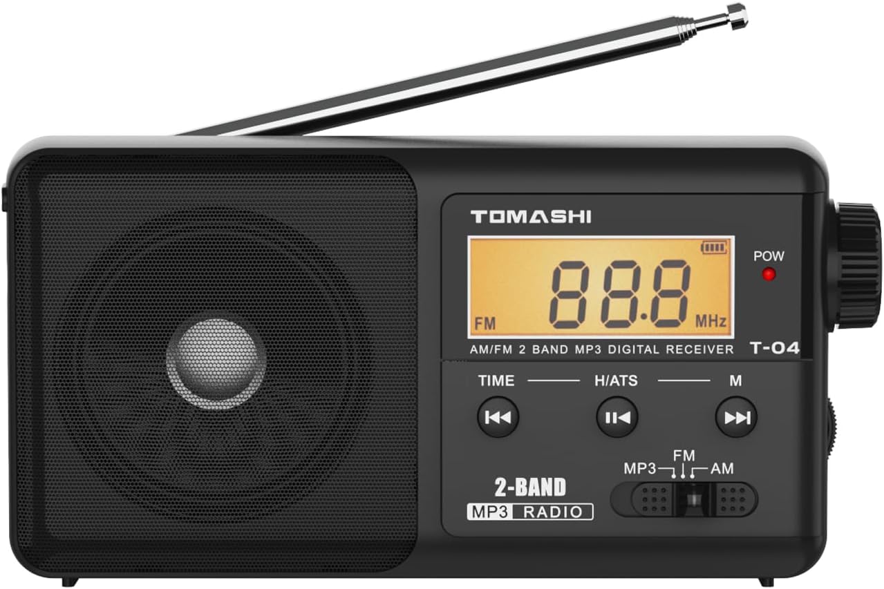 Portable AM FM Radio with Automatic Tuning System, Rechargeable Transistor Radio with LCD Display, MP3 Player, USB Charging