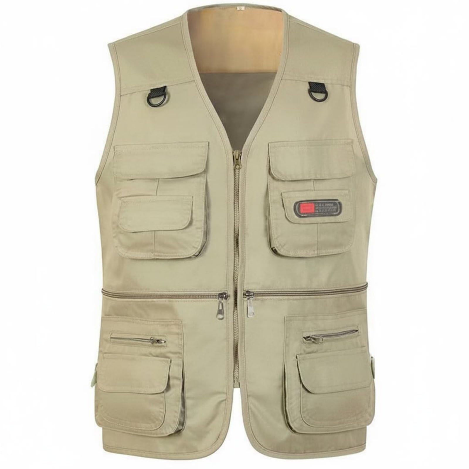 APIRILY Loose Fit Multi-Pocket Fishing Vest Plus Photographer's Travel Vest Lightweight Outdoor Work Gilet Zipper Closure for Fishermen, Photographers, Hiking, Khaki, 4XL-image-23