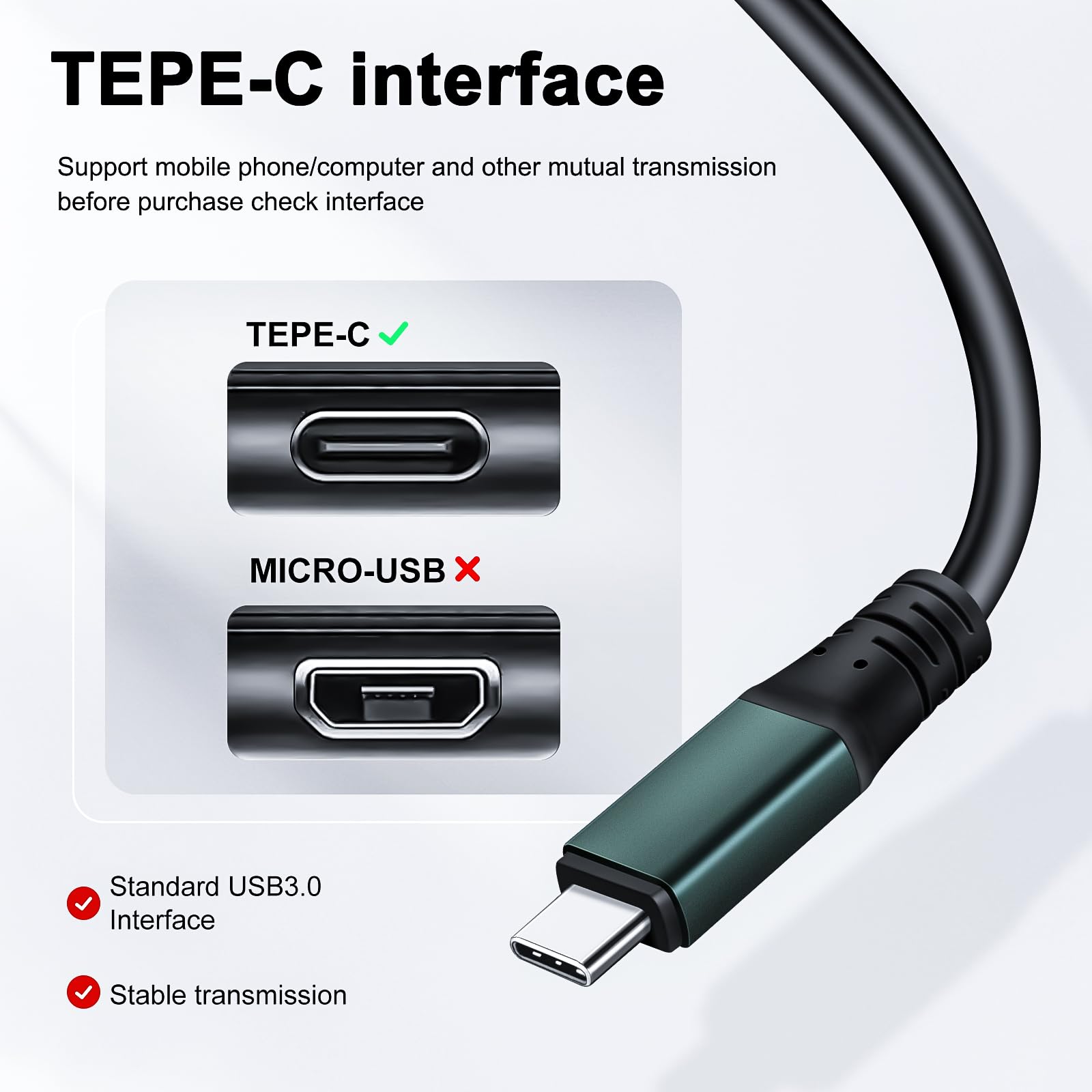 Cable de transmisión de datos USB 3.0/3.2 Gen 1 A a C de 50 pies, con amplificador de señal integrado que soporta transferencia de datos de alta velocidad de 5 Gbps; compatible con auriculares VR