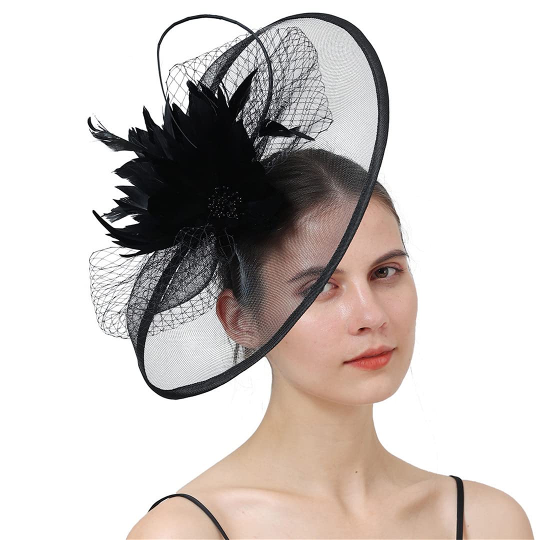 Lmtossey Sombrero De Fiesta Fascinator para Mujer Boda Pluma Floral Tocado para El Cabello Sombrero Velos Diadema