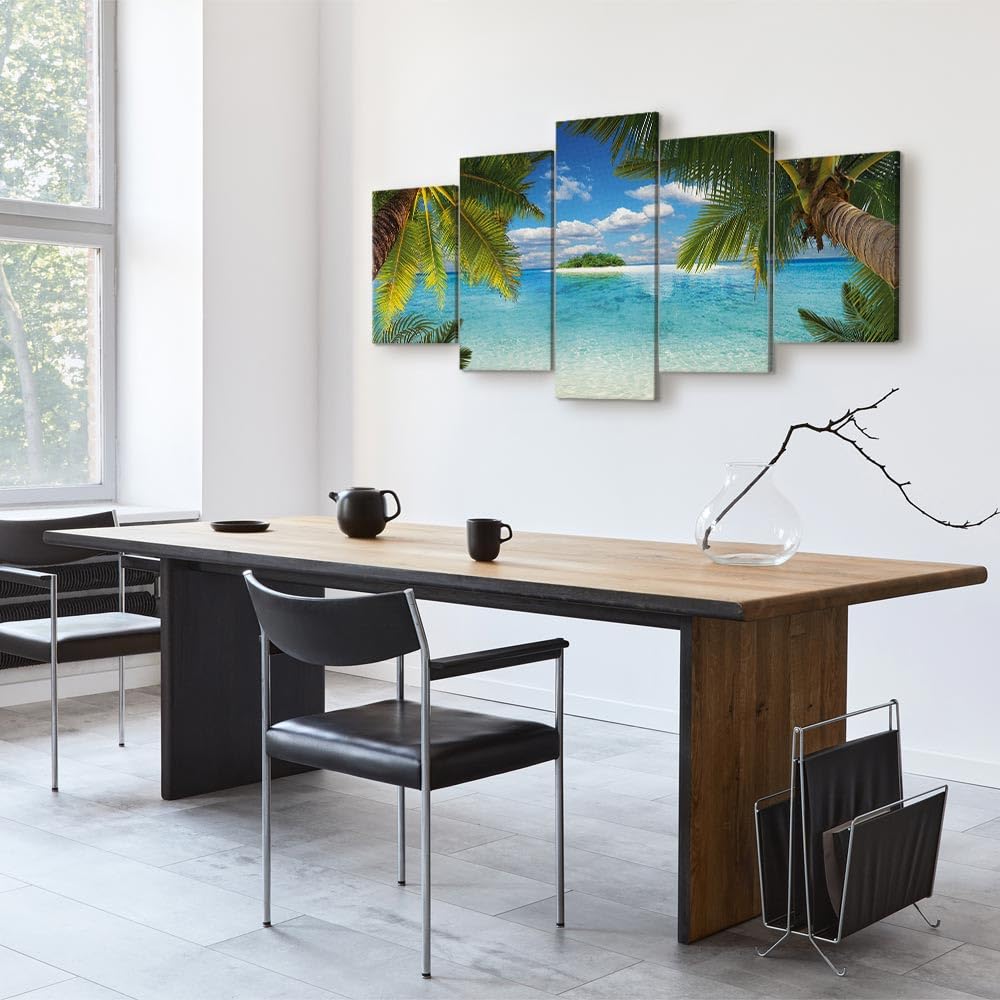 Cuadros B&D XXL - Cuadro en Lienzo Playa Mar 150x75 cm 5 piezas - Impresión en material tejido no tejido cuadros decoracion salon modernos lienzos - Paisaje Naturaleza c-A-0034-b-m