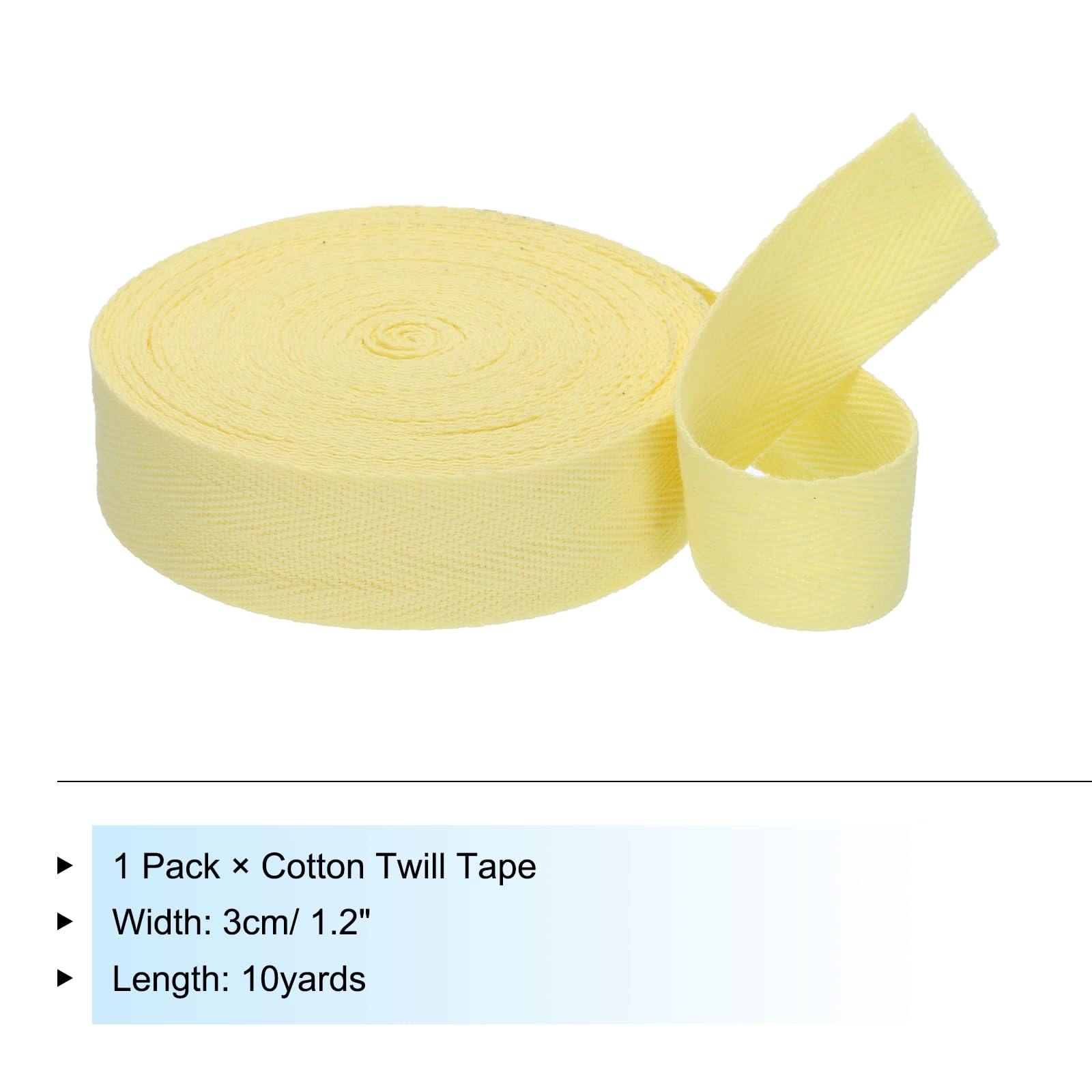 PATIKIL 1.2"/3cm Cotton Twill Tape 10 Yards Cotton Ribbon Bias Binding Tape Herringbone Webbing Trim for Sewing Gift Wrapping Craft DIY Light Yellow - Image 2