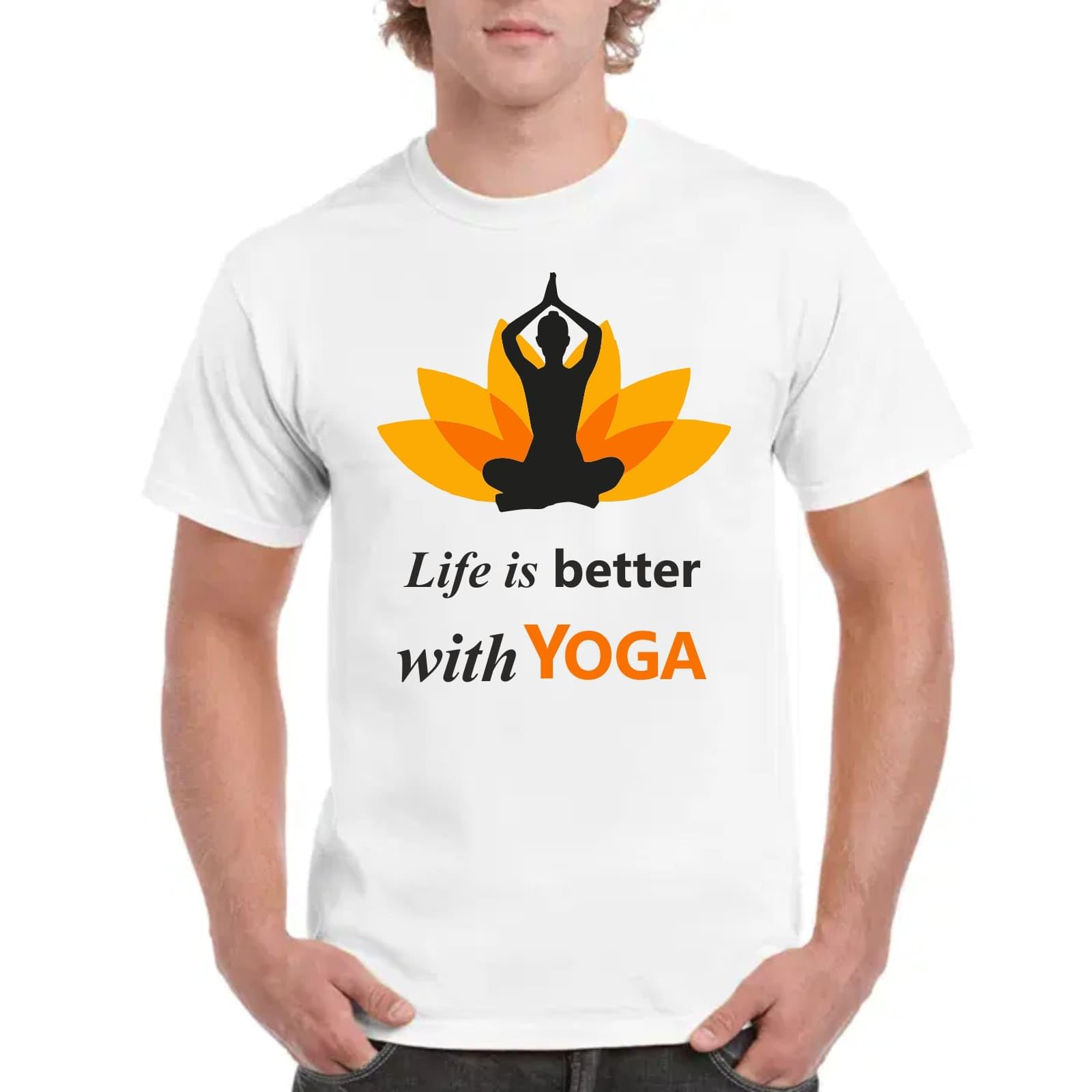Pinox International Yoga Day Printed Round Neck and Half Sleeve White|Dry Fit|Regular Fit T-Shirt for Women|Men T-Shirt