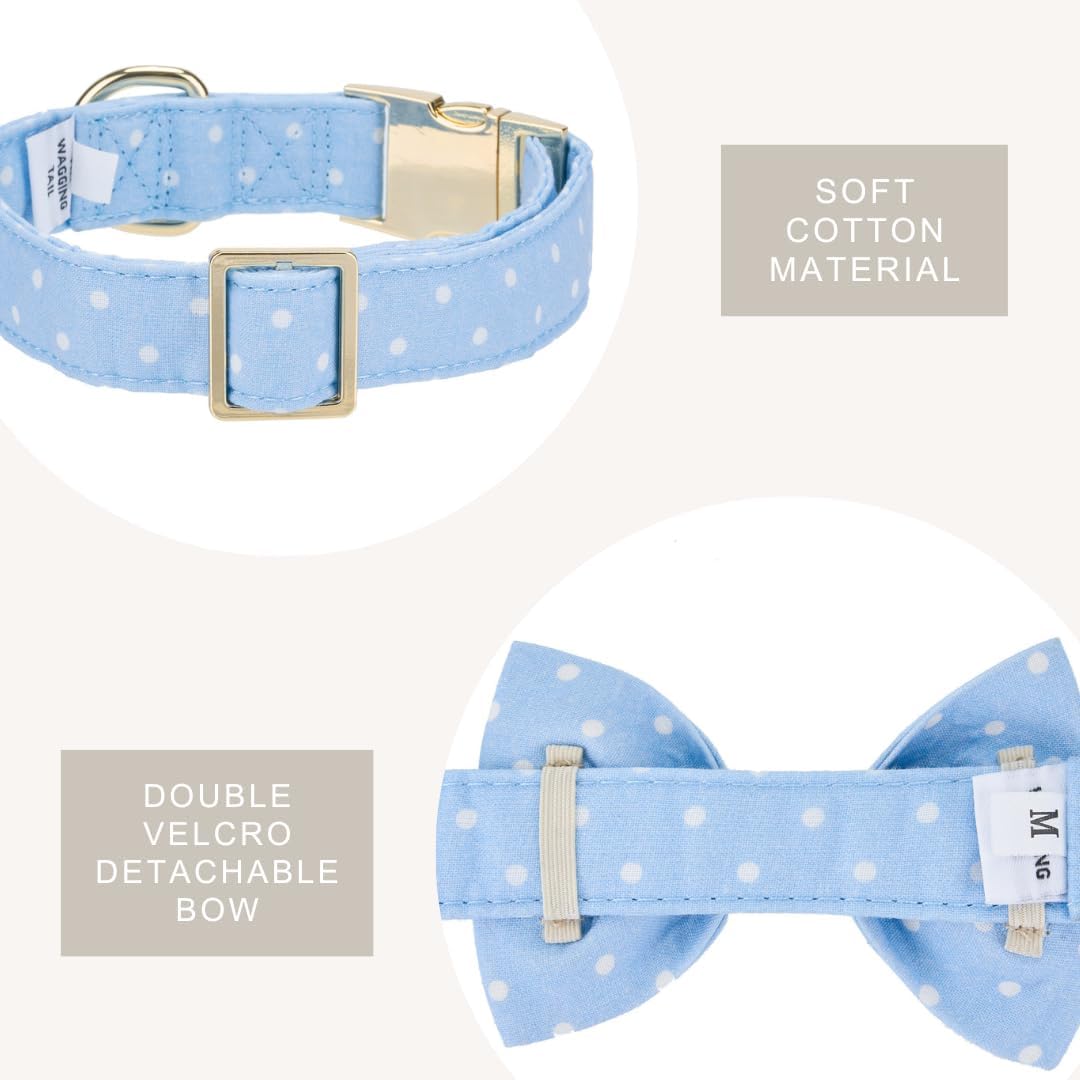 Adjustable Pet Bow Tie and Dog Collar for Small Medium Large Dogs, Puppy Collar with Bowtie, Cute Bow and Dog Collars - Comfortable, Soft, and Durable (Large, Blue Polka Dots) image 4
