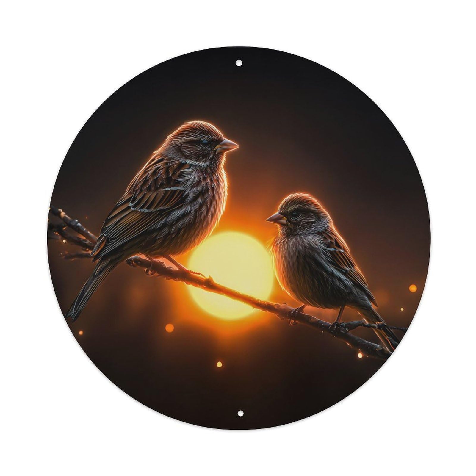 Animal Poster House Sparrow Birds Warm Sunset Cozy Peaceful Vintage Metal Tin Sign Plaque Wall Decor for Cafe, Club Bar, Office, Garden Metal Poster 8x8Inch